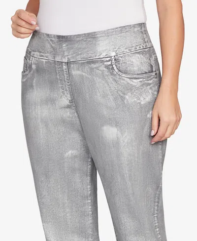 Ruby Rd. Plus Size Metallic Painted Pull On Jeans In Silver