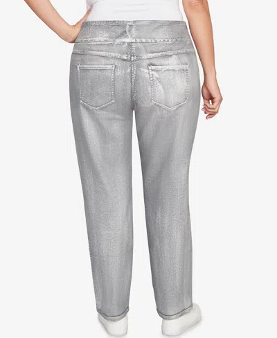 Ruby Rd. Plus Size Metallic Painted Pull On Jeans In Silver