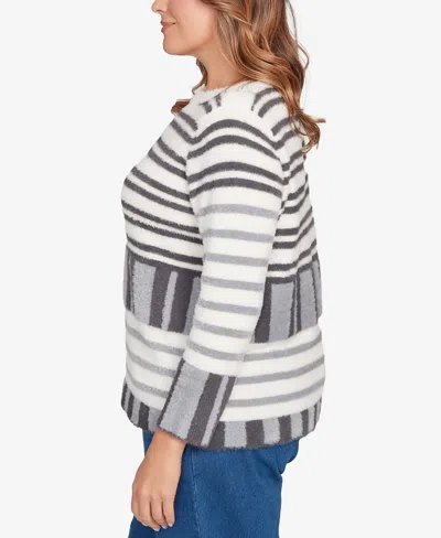 Ruby Rd. Plus Size Striped Feather Eyelash Sweater In Multi