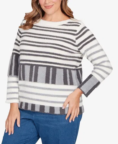 Ruby Rd. Plus Size Striped Feather Eyelash Sweater In Multi