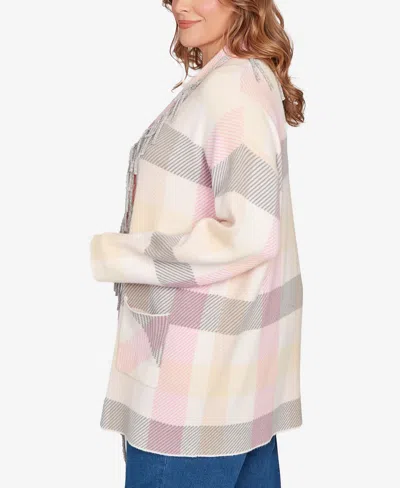 Ruby Rd. Plus Size Luxe Plaid Fringed Cardigan Sweater In Multi