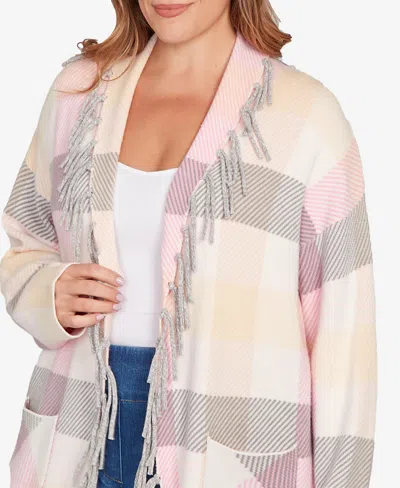Ruby Rd. Plus Size Luxe Plaid Fringed Cardigan Sweater In Multi