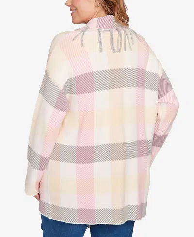 Ruby Rd. Plus Size Luxe Plaid Fringed Cardigan Sweater In Multi