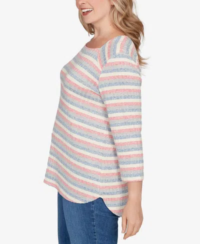 Ruby Rd. Plus Size Marled Stripe Envelope Neck Rib Knit Top In Neutral