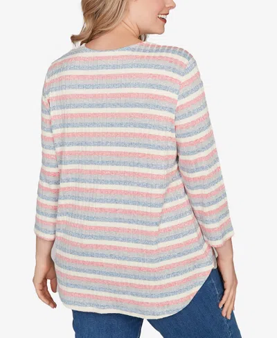 Ruby Rd. Plus Size Marled Stripe Envelope Neck Rib Knit Top In Neutral