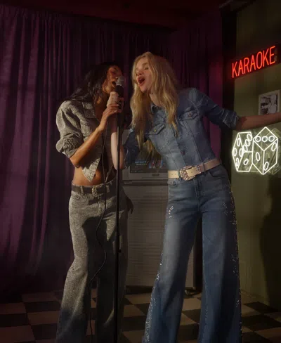 Good American Womens Dolly's Joleans Crystal-embellished Stretch-denim Jacket Indigo1089 In Blue