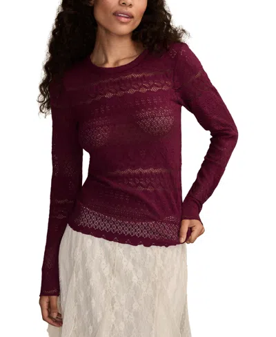 Lucky Brand Women's Lace Detail Long Sleeve Top In Purple