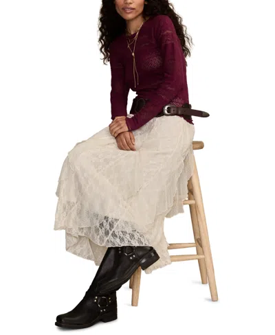 Lucky Brand Women's Lace Detail Long Sleeve Top In Purple