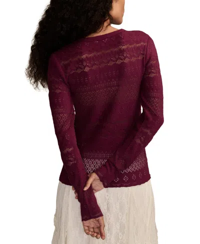 Lucky Brand Women's Lace Detail Long Sleeve Top In Purple