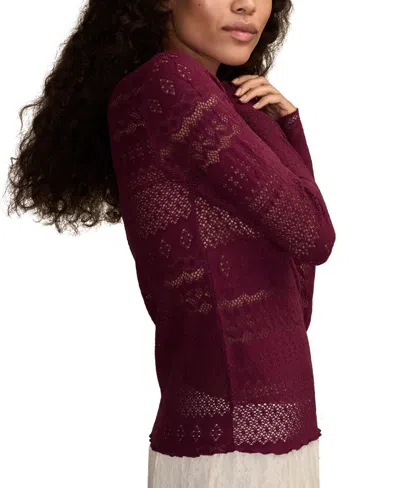 Lucky Brand Women's Lace Detail Long Sleeve Top In Purple