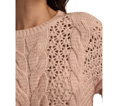 Lucky Brand Women's Pointelle Cable Crew Neck T-shirt In Pink