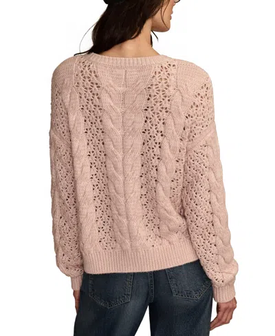 Lucky Brand Women's Pointelle Cable Crew Neck T-shirt In Pink