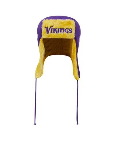 New Era Men's Purple Minnesota Vikings Helmet Head Trapper Knit Hat In Yellow