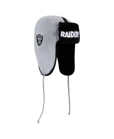 New Era Men's Silver Las Vegas Raiders Helmet Head Trapper Knit Hat In Black