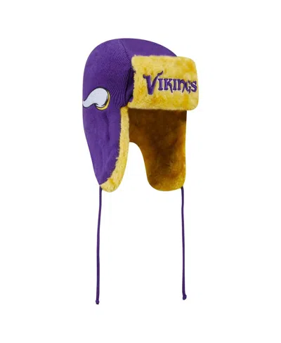 New Era Men's Purple Minnesota Vikings Helmet Head Trapper Knit Hat In Yellow