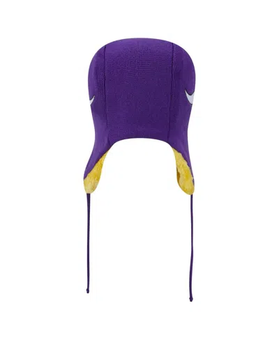 New Era Men's Purple Minnesota Vikings Helmet Head Trapper Knit Hat In Yellow