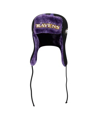 New Era Men's Black Baltimore Ravens Helmet Head Trapper Knit Hat In Purple