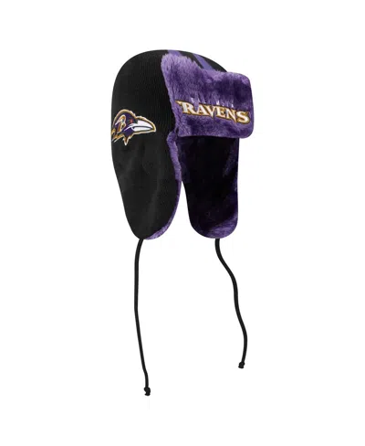 New Era Men's Black Baltimore Ravens Helmet Head Trapper Knit Hat In Purple