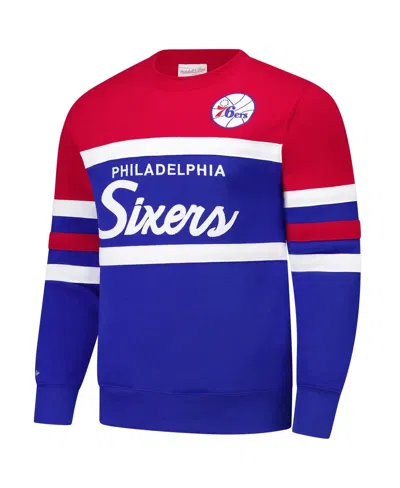 Mitchell & Ness Men's Royal/red Philadelphia 76ers Hardwood Classics Vintage Logo Head Coach Pullover Sweatshirt In Blue