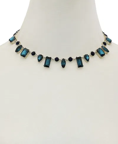 Guess Epoxy Glass And Silver Stone Silver-tone Statement Necklaces In Green