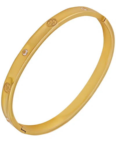 Guess Cubic Zirconia Gold And Silver-tone Side Hinge Bangle Bracelet In Gold