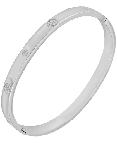 Guess Cubic Zirconia Gold And Silver-tone Side Hinge Bangle Bracelet In Metallic