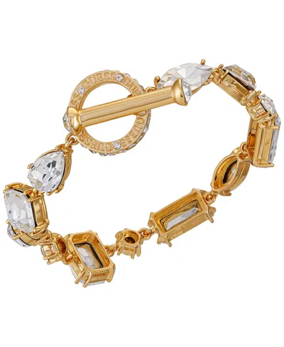 Guess Epoxy Glass Stone Silver And Gold-tone Toggle Bracelet In Gold