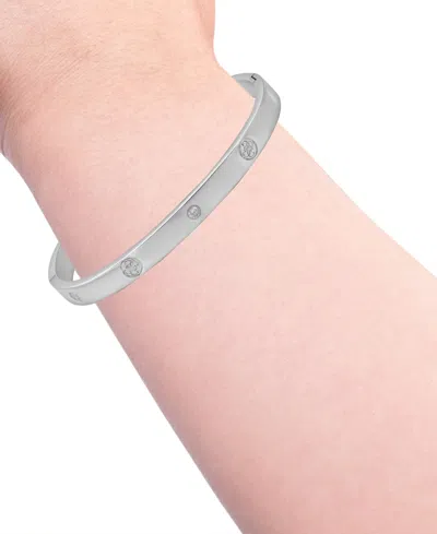 Guess Cubic Zirconia Gold And Silver-tone Side Hinge Bangle Bracelet In Metallic