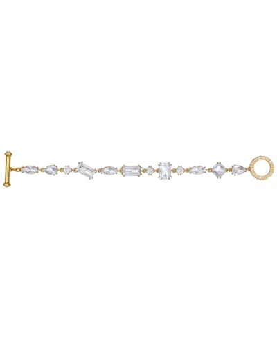 Guess Epoxy Glass Stone Silver And Gold-tone Toggle Bracelet In Gold