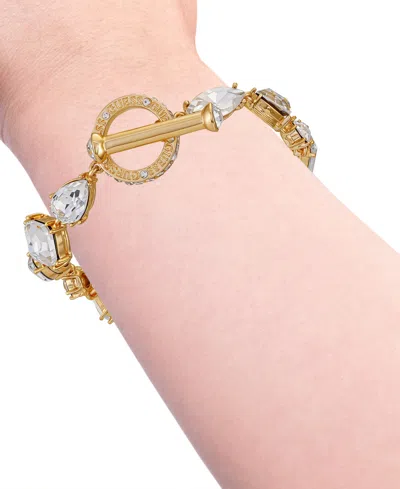 Guess Epoxy Glass Stone Silver And Gold-tone Toggle Bracelet In Gold