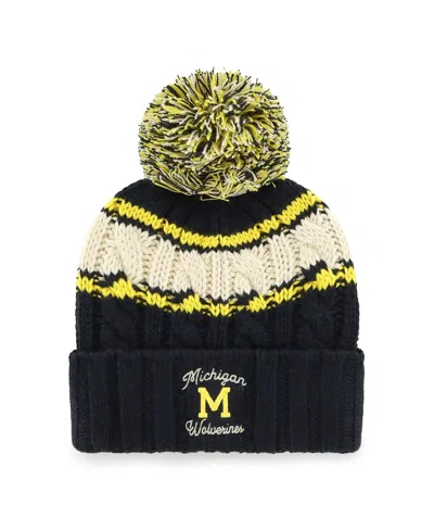 47 Brand Women's Navy Michigan Wolverines Emma Cuffed With Pom Knit Hat In Multi