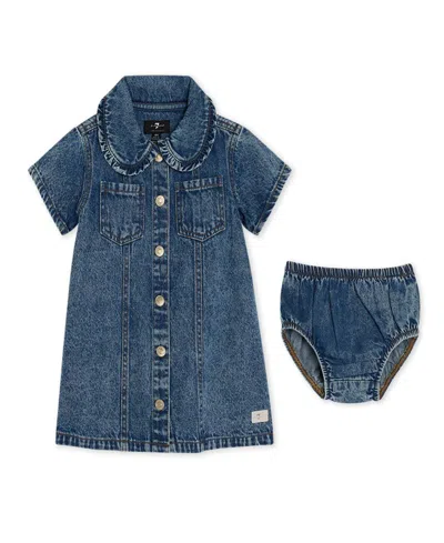 7 For All Mankind Baby Girls Denim Dress With Coordinating Bloomers In Blue
