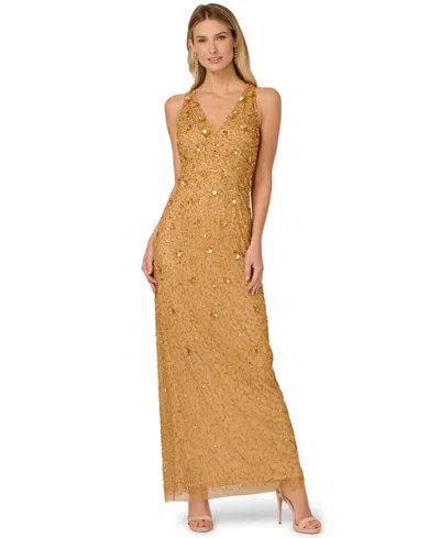 Adrianna Papell Women's Sleeveless Beaded Column Dress In Gold