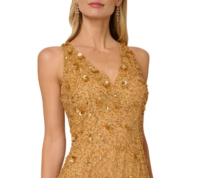 Adrianna Papell Women's Sleeveless Beaded Column Dress In Gold
