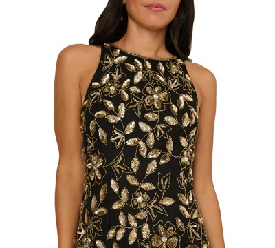 Adrianna Papell Beaded Godet Maxi Dress In Black