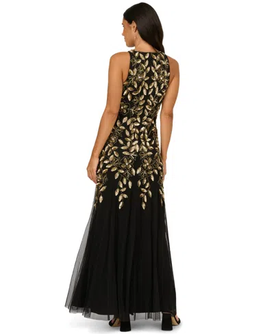 Adrianna Papell Beaded Godet Maxi Dress In Black