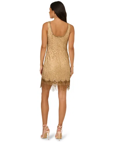 Adrianna Papell Women's Boat Neck Beaded Fringe Detail Mini Dress In Gold