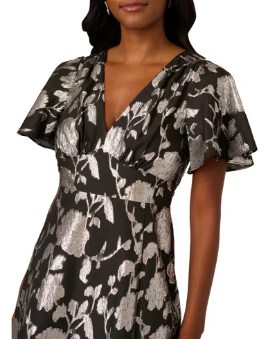 Adrianna Papell Women's V-neck Chiffon Midi Dress In Black