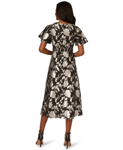 Adrianna Papell Women's V-neck Chiffon Midi Dress In Black