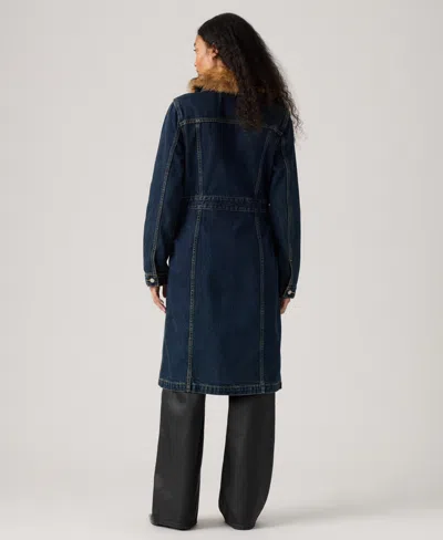 Levi's Mob Wife Belted Denim Coat With Removable Faux Fur Collar In Blue