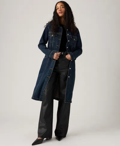 Levi's Mob Wife Belted Denim Coat With Removable Faux Fur Collar In Blue