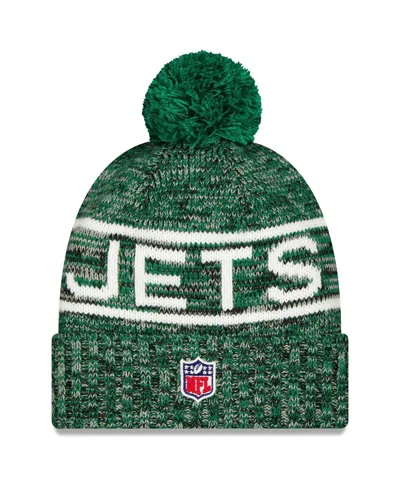 New Era Men's Green New York Jets 2025 Sideline Cold Weather Cuffed Pom With Knit Hat In Green