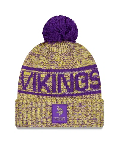 New Era Men's Gold Minnesota Vikings 2025 Sideline Cold Weather Cuffed Pom With Knit Hat In Multi