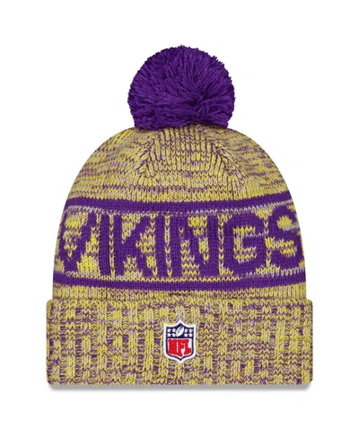 New Era Men's Gold Minnesota Vikings 2025 Sideline Cold Weather Cuffed Pom With Knit Hat In Multi