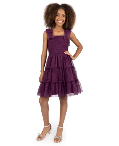 Speechless Big Girls Knee Length Smocking Bodice Dress In Purple