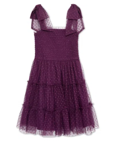 Speechless Big Girls Knee Length Smocking Bodice Dress In Purple