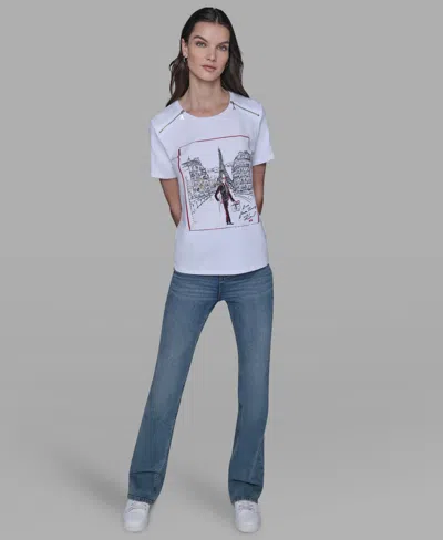 Karl Lagerfeld Women's Zip-shoulder T-shirt In White