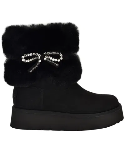 Guess Women's Dowry Rhinestone Bow Winter Boot In Black