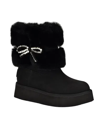 Guess Women's Dowry Rhinestone Bow Winter Boot In Black