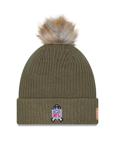 New Era Women's Dark Green Washington Commanders 2025 Salute To Service Cuffed Knit With Pom Hat In Green
